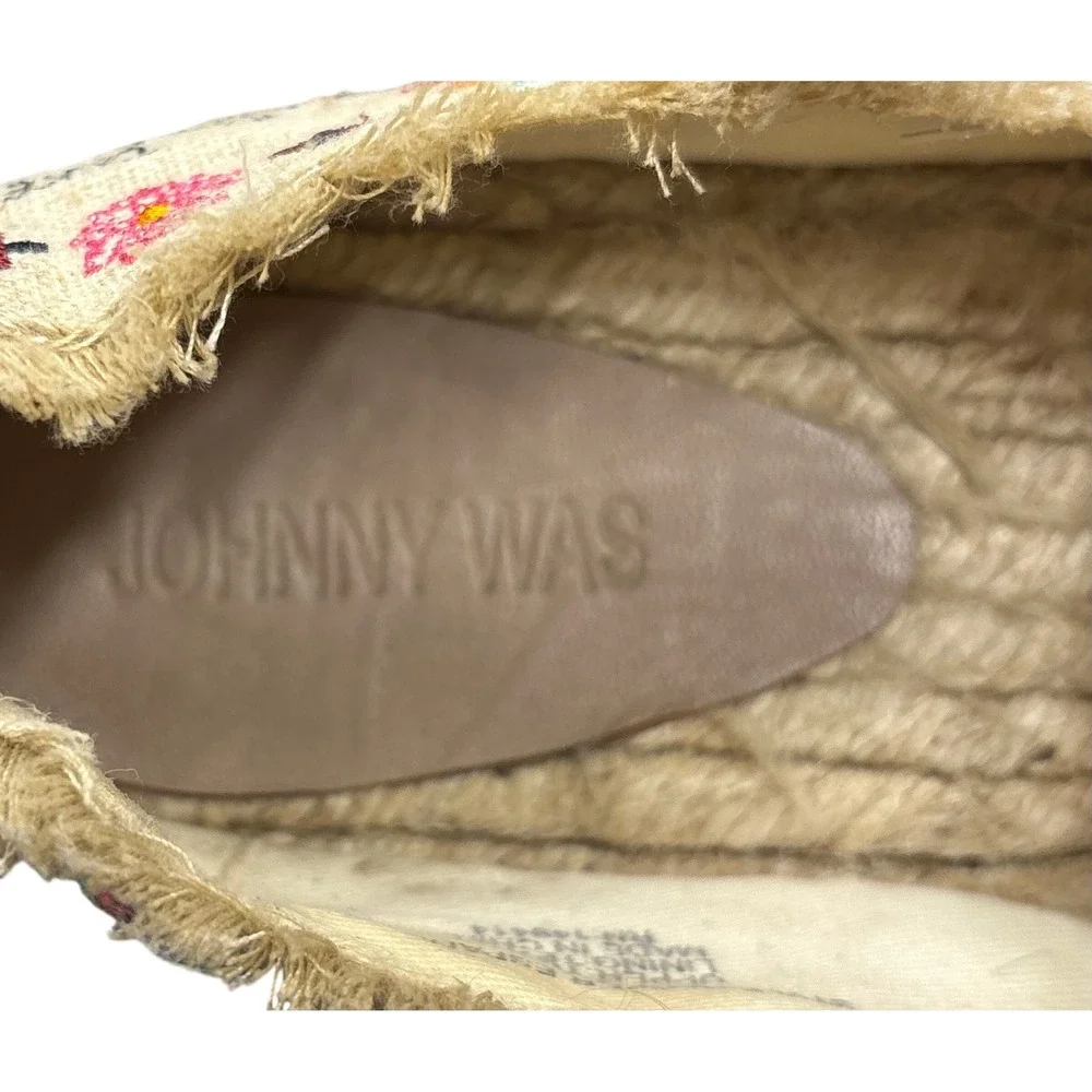 Johnny Was Parker Embroidered Espadrilles Womens 8M Tan Boho Slip On Flats